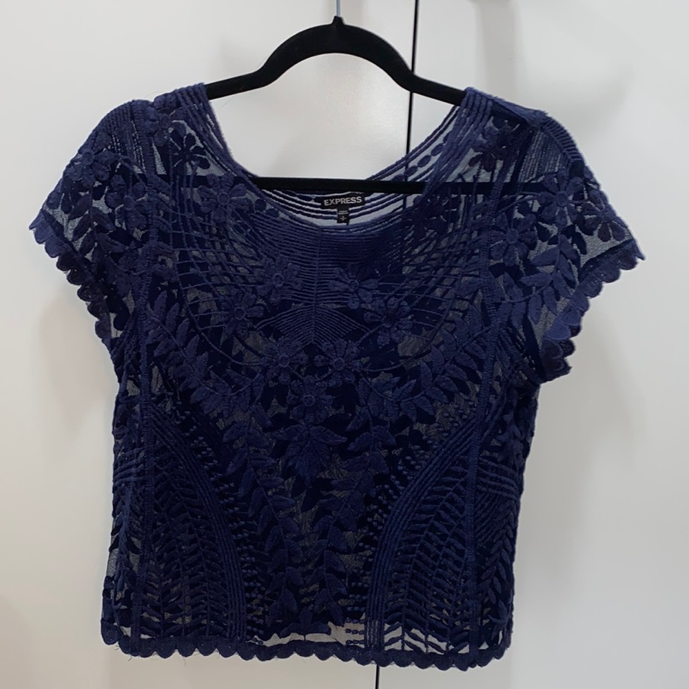 Navy Blue, Express size S/P lace short sleeve top!